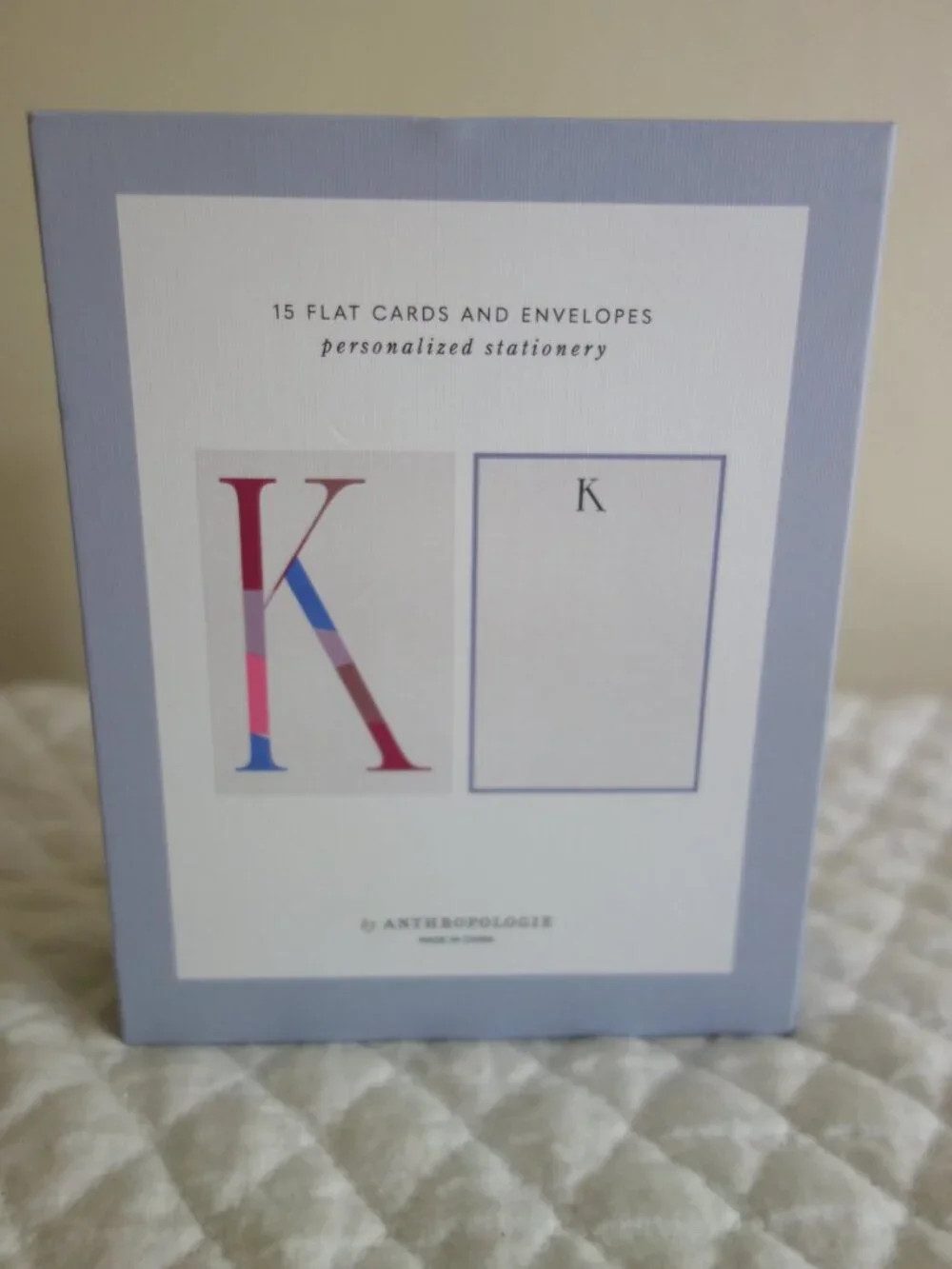 ANTHROPOLOGIE Personalized “K” 14 Flat Cards / 15 Envelopes – Stationery